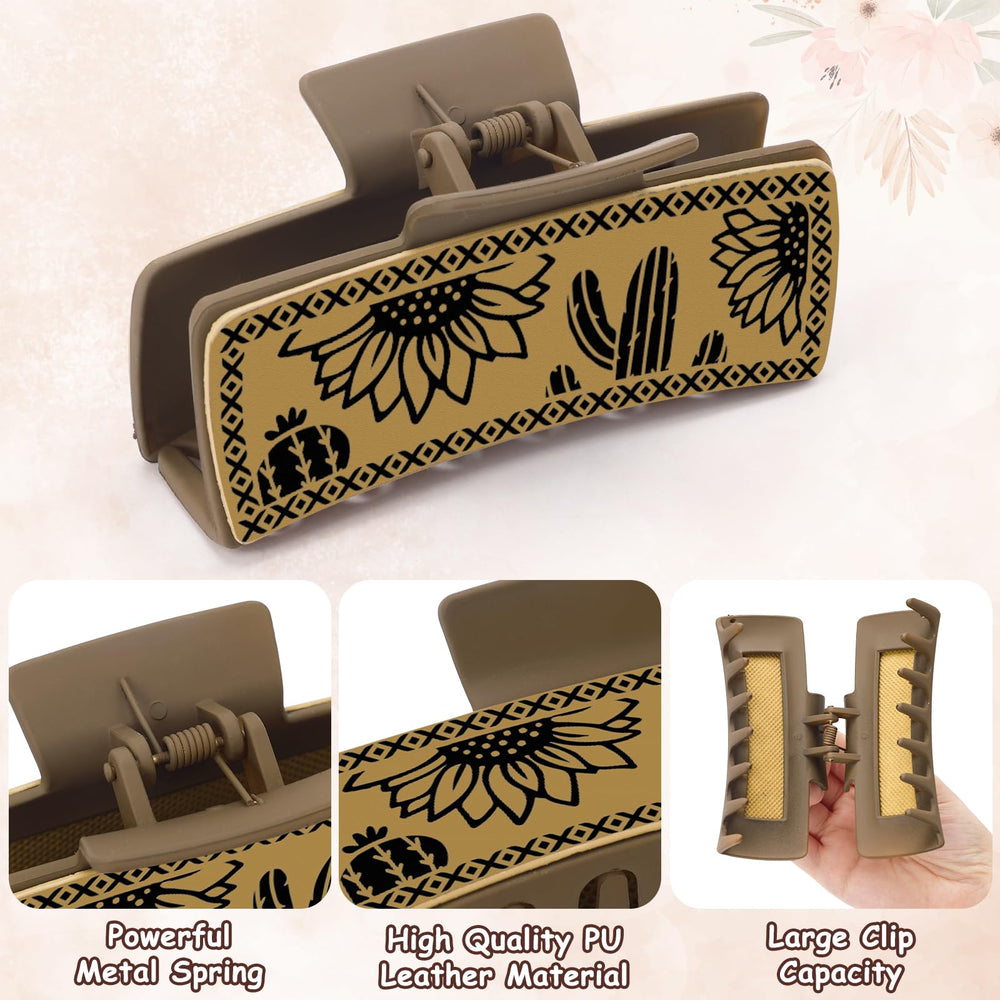 Yussti Western Leather Hair Claw Aztec Pattern offers bold pattern for statement styles.