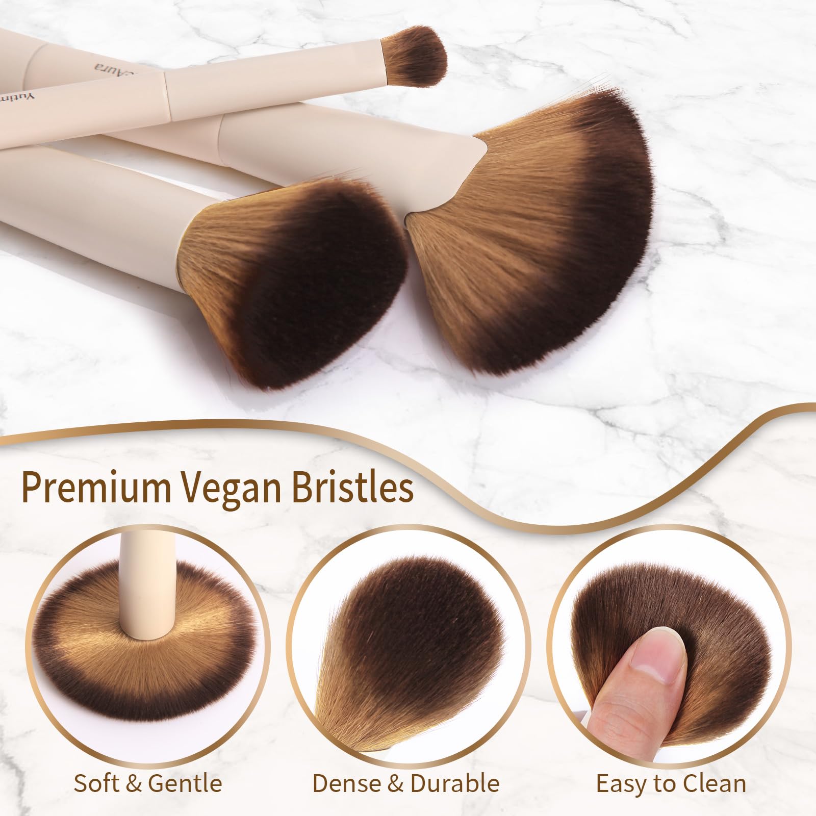 YutimeAura 7 piece brush heads closeup highlights high density vegan bristles