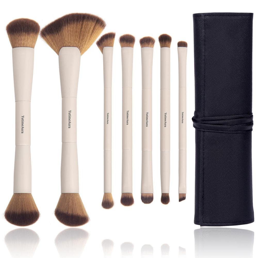 YutimeAura dual end brush set 7pcs closeup for versatile foundation and powder applications