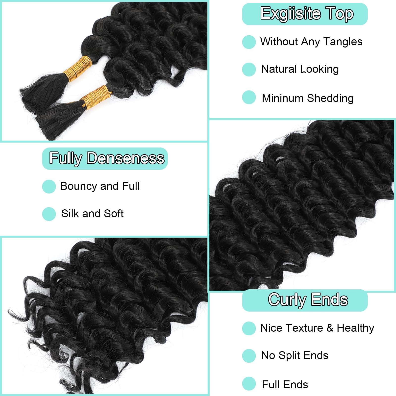 YUUYEE deep wave bulk braiding hair highlights length and volume.