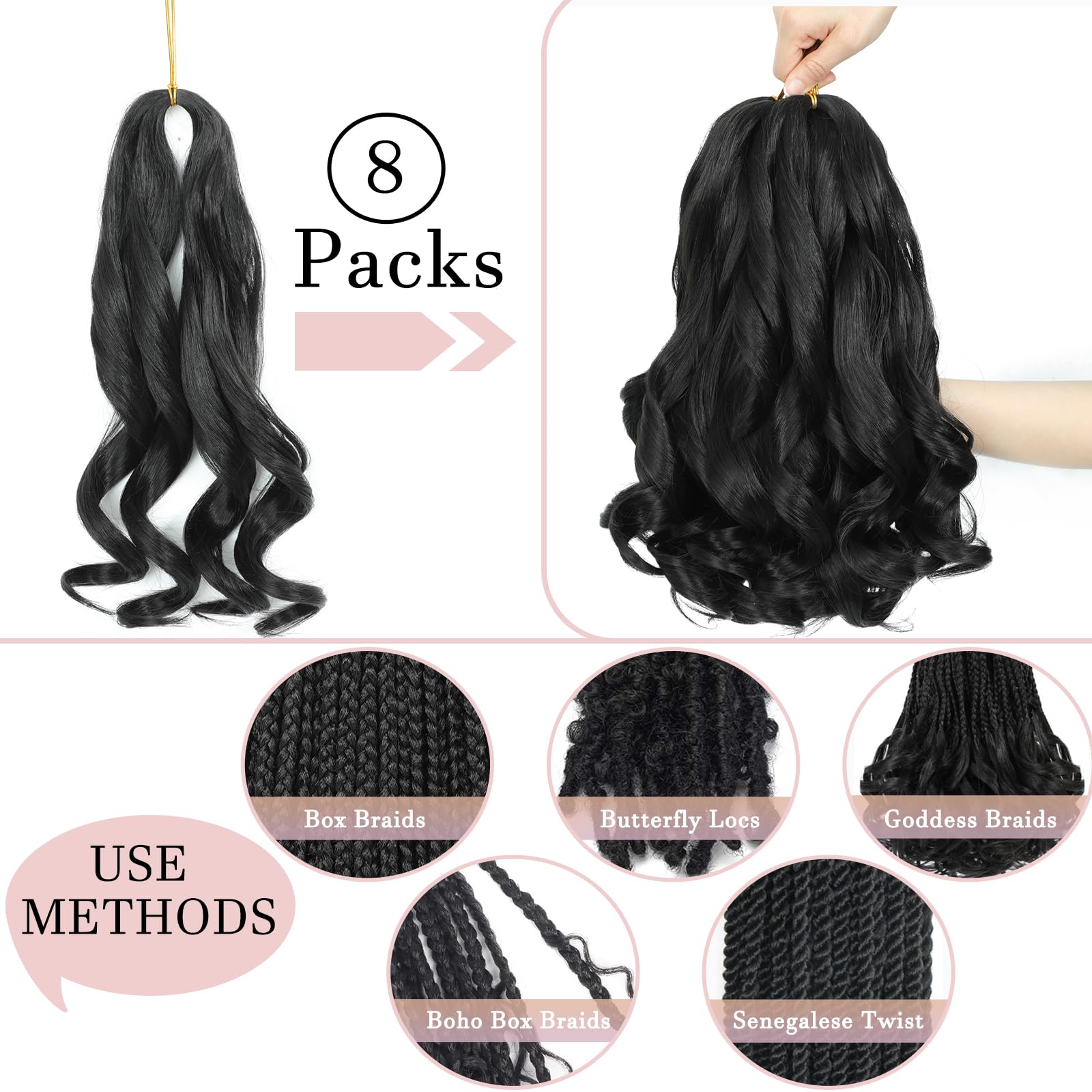 YUUYEE French Curl Braiding Hair 14-inch multi style options on model