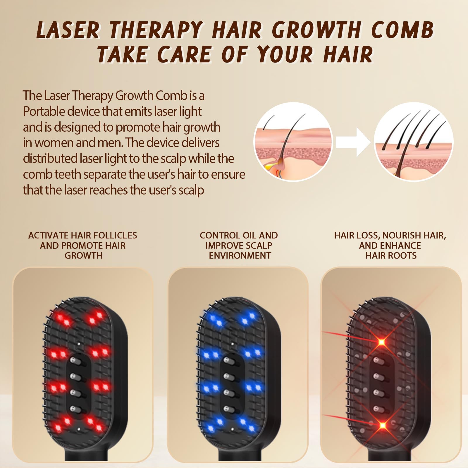 Yuxian Laser Hair Growth Comb on USB charging for travel readiness