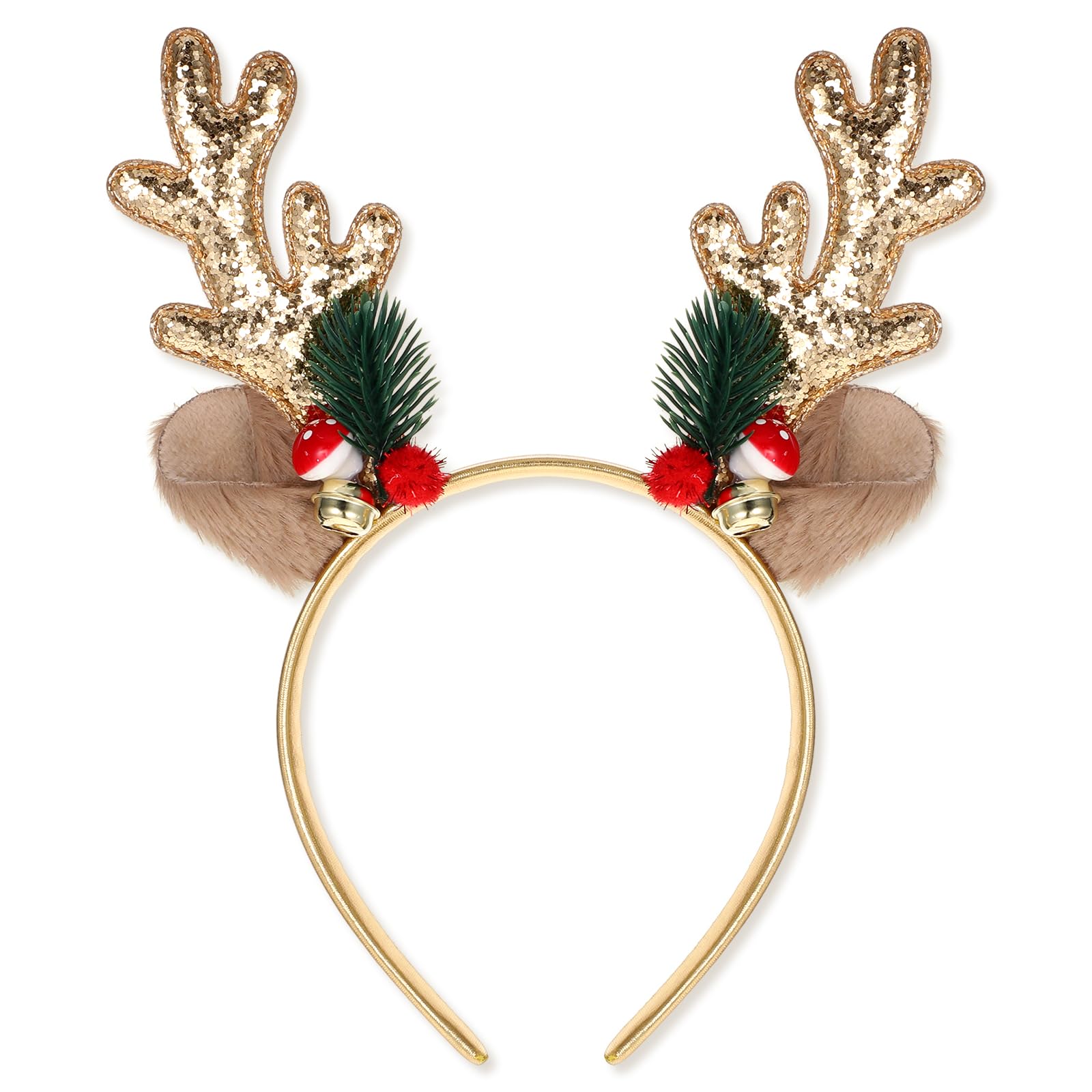 YUXIANLB Christmas headband deer antlers close-up highlights soft fabric and glittery decorations for comfortable wear.