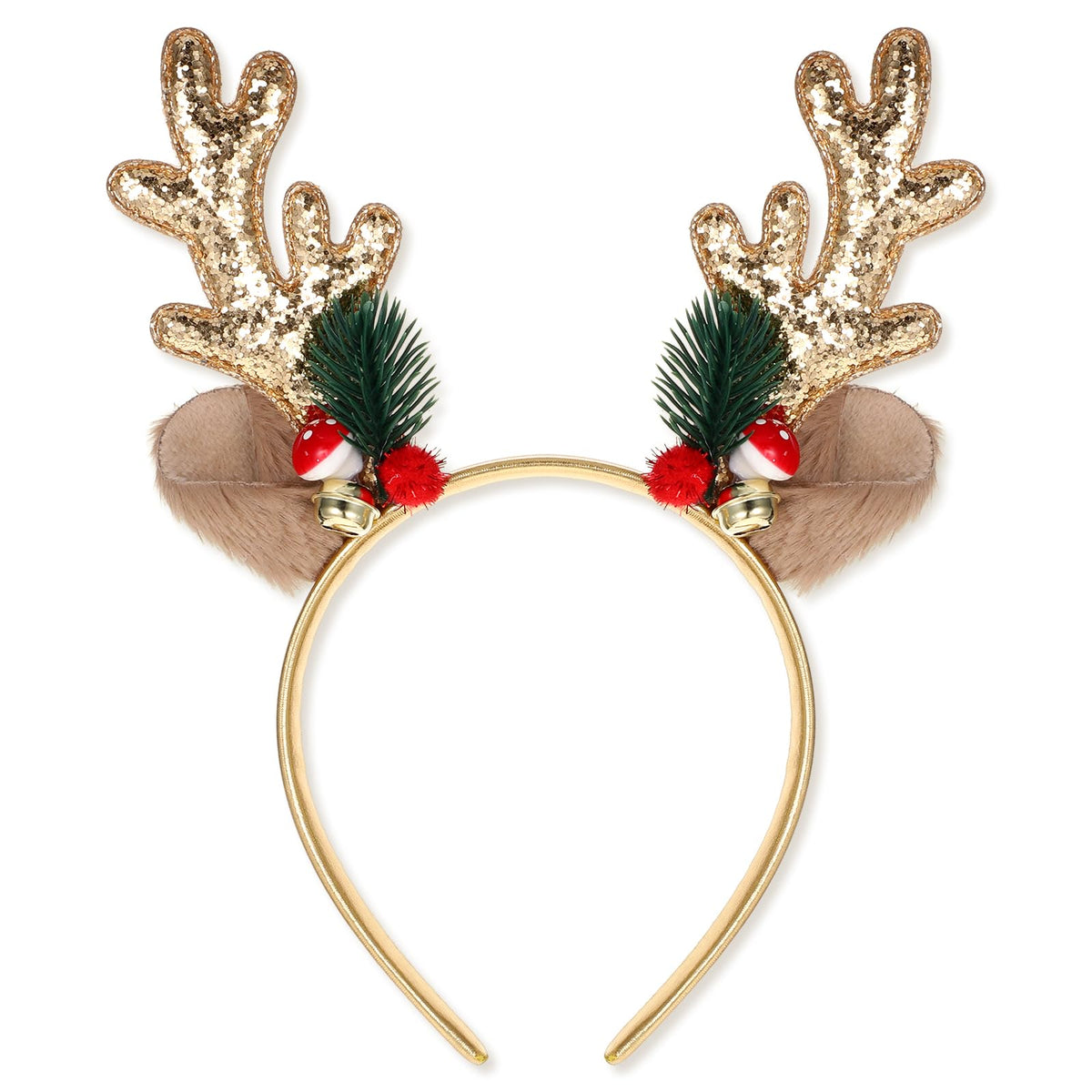 YUXIANLB Christmas headband deer antlers close-up highlights soft fabric and glittery decorations for comfortable wear.