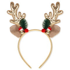 YUXIANLB Christmas headband deer antlers close-up highlights soft fabric and glittery decorations for comfortable wear.