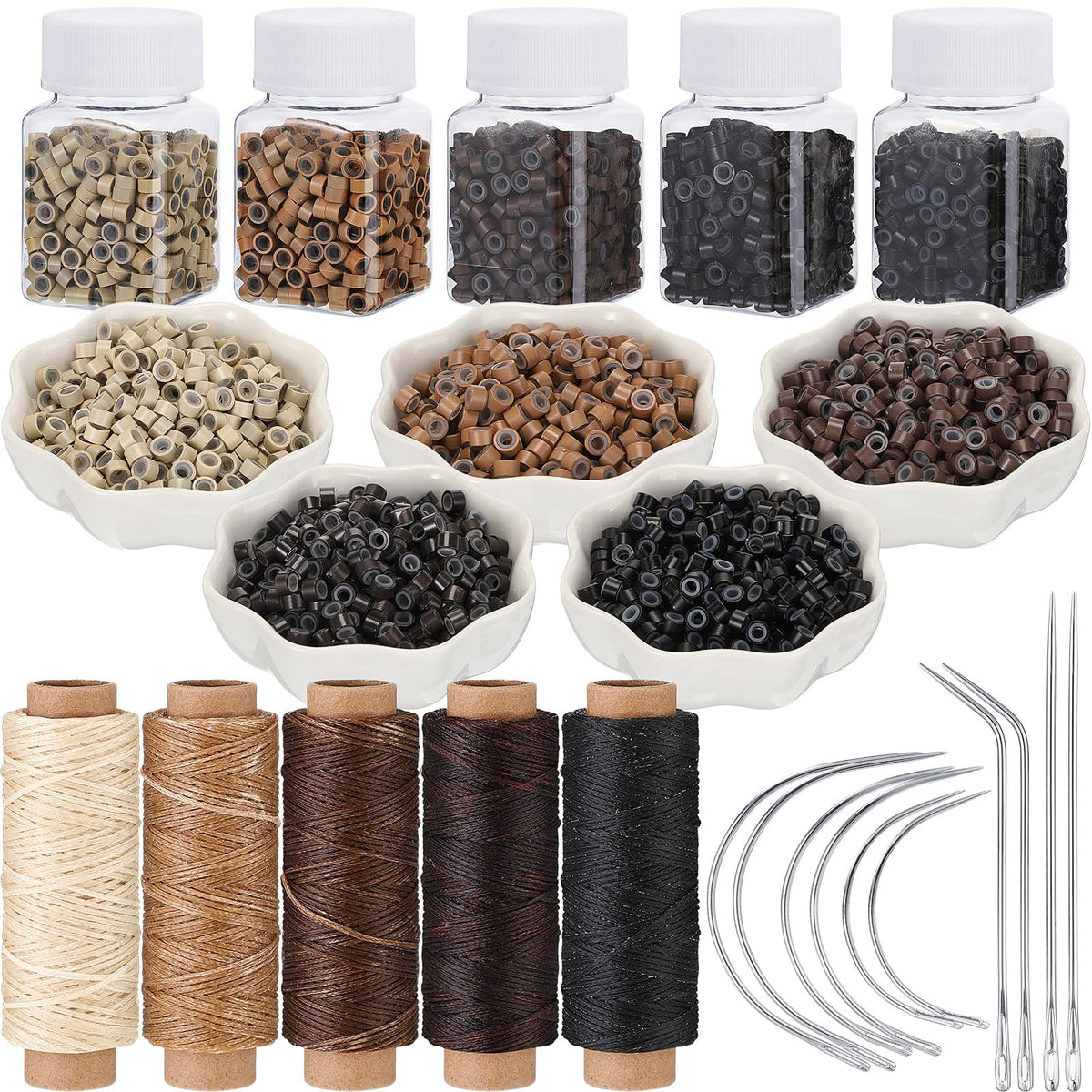 Yuxung hair extensions link beads packaging shows complete kit contents for DIY projects.
