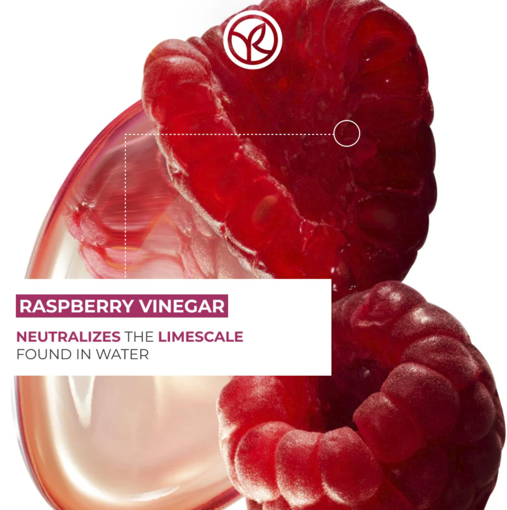 Yves Rocher Raspberry Shine bottle with pour spout demonstrates easy final rinse application