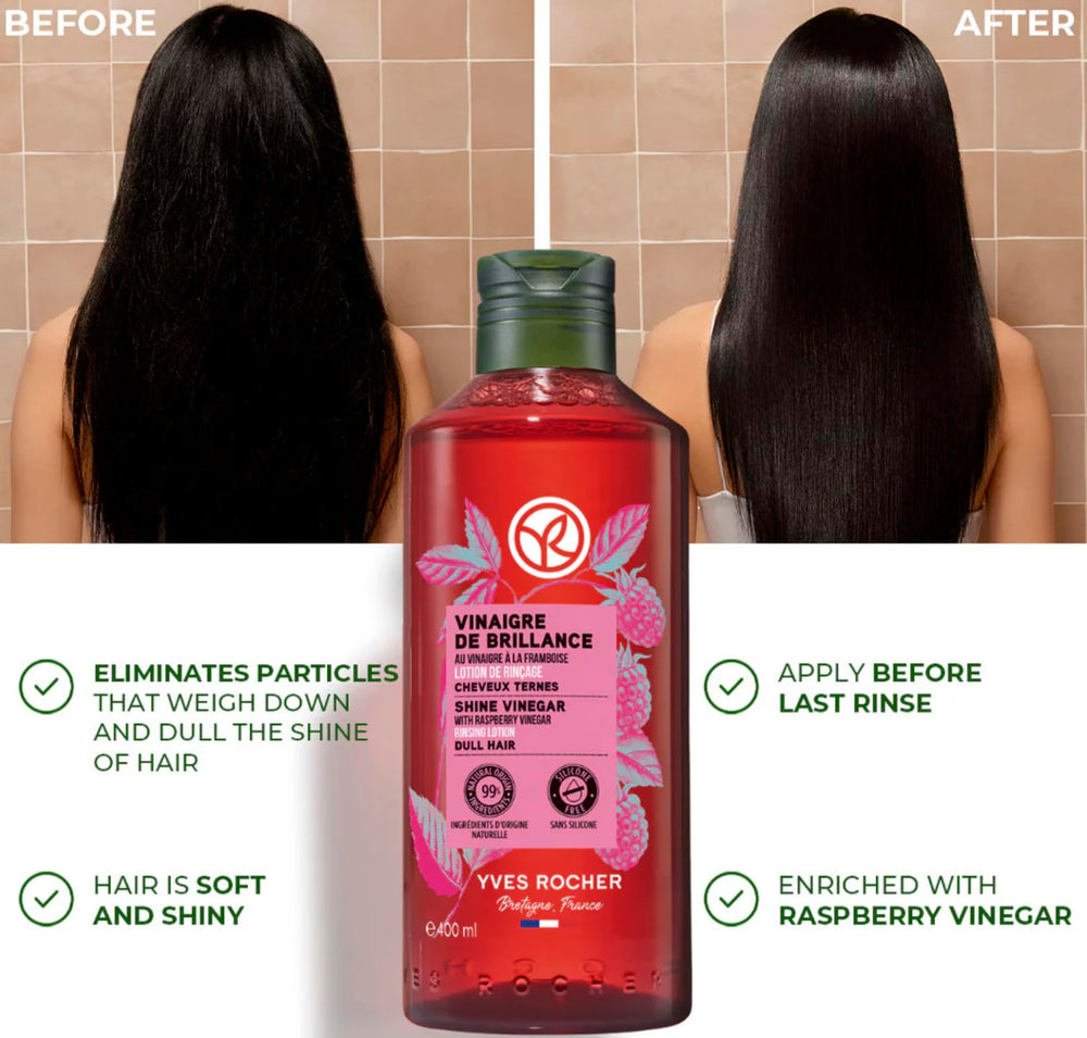 Yves Rocher Raspberry Shine label close-up emphasizes fruity aroma and radiant finish