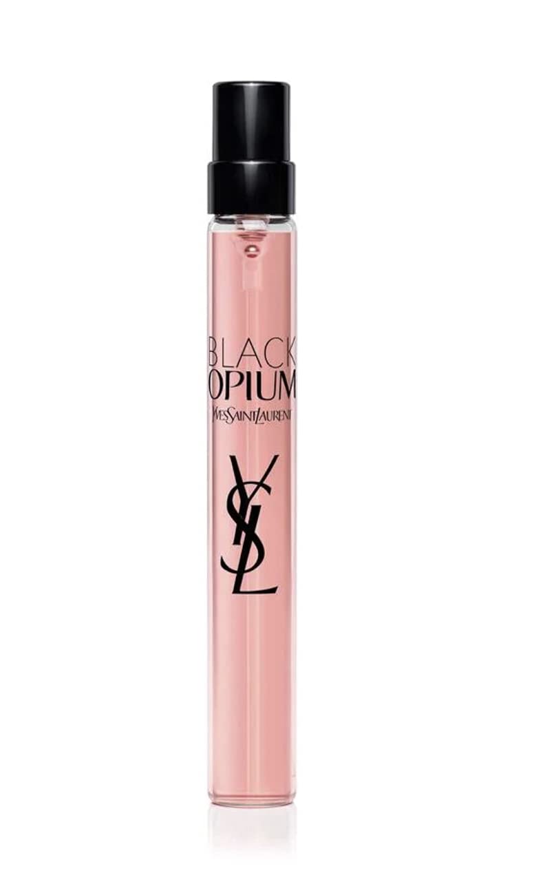 Yves Saint Laurent Black Opium bottle pour captures evening allure and confidence.