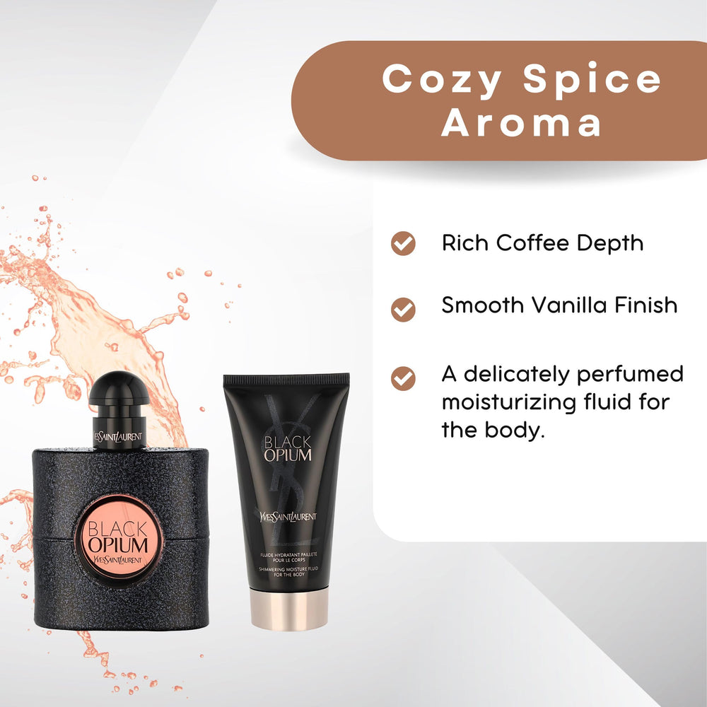 Yves Saint Laurent Black Opium coffee-note close-up emphasizing bold scent profile.