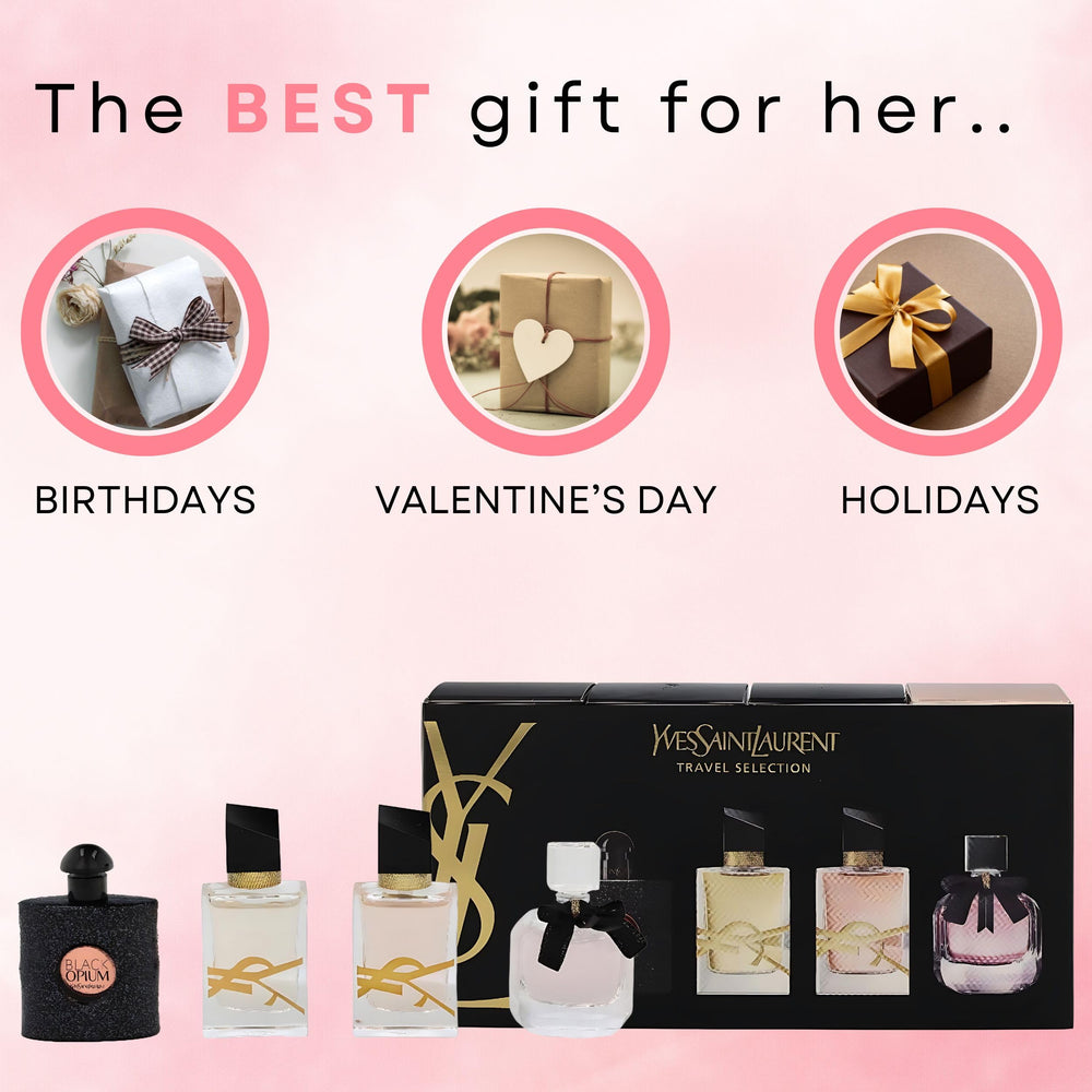 YSL Fragrance collection display highlighting four iconic scents in one set.