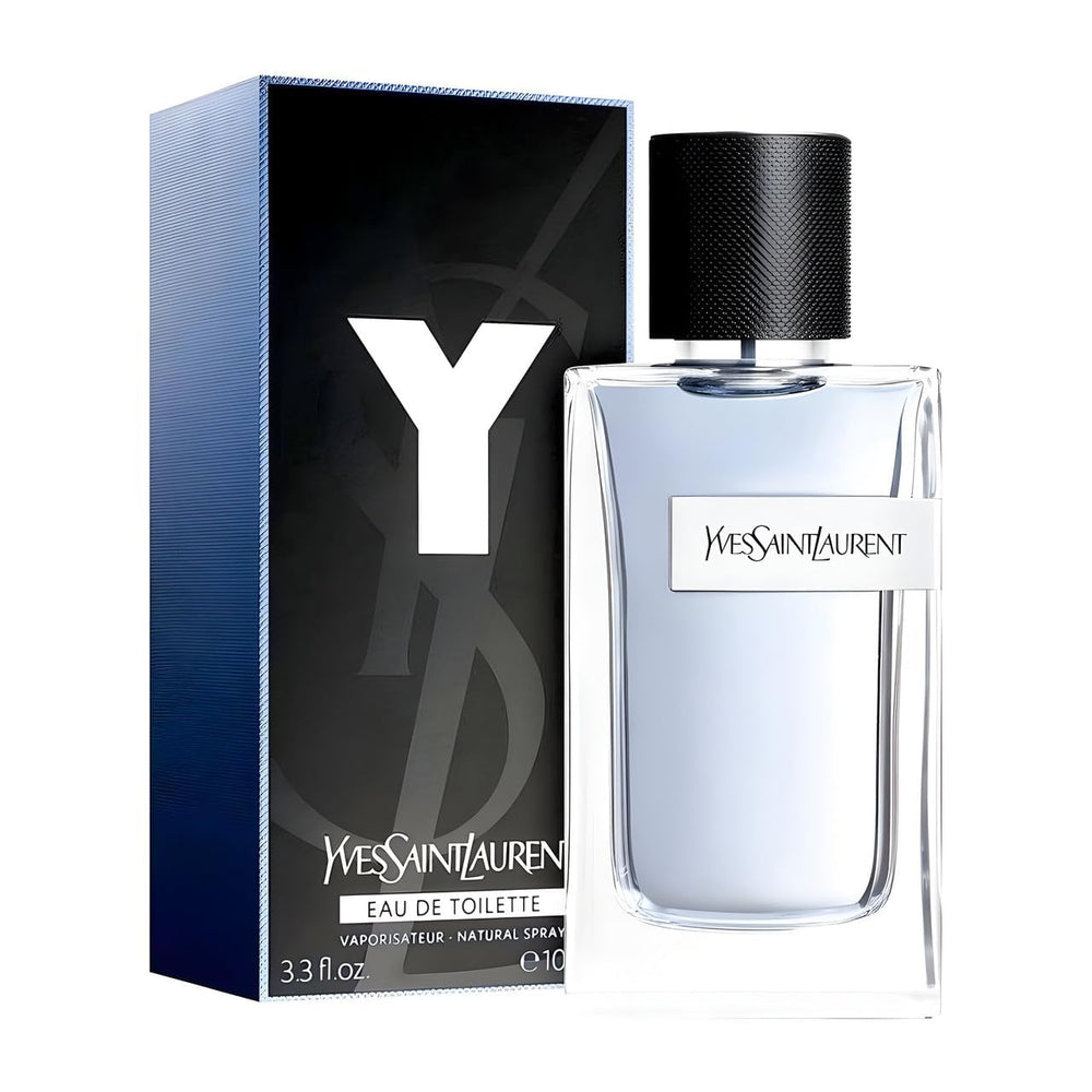 YSL Y EDT with wardrobe: complements white tee and black jacket aesthetic.