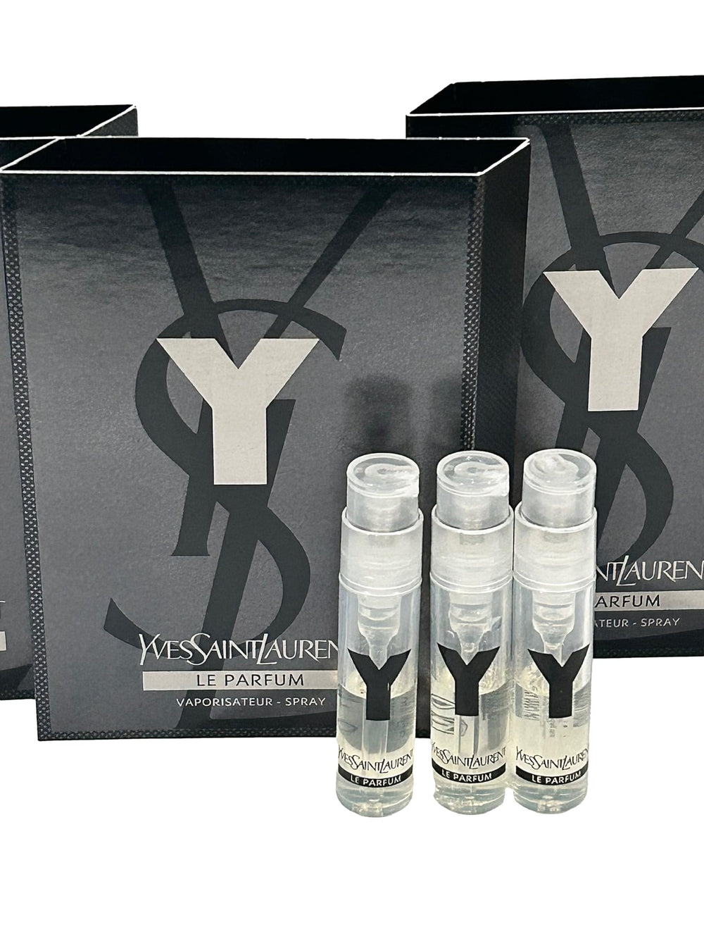 Yves Saint Laurent Y Men packaging with partially filled vials ready for trial.