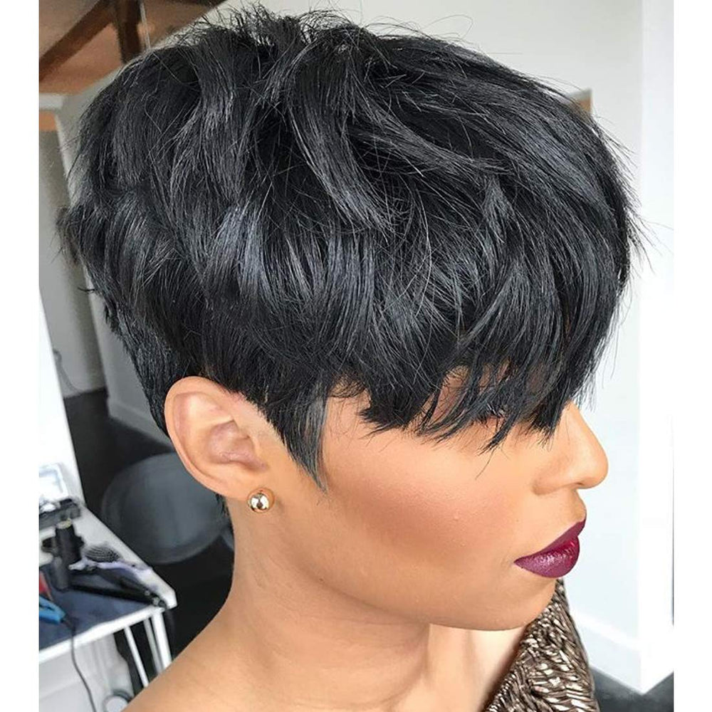 Yviann pixie-cut wig with bangs front view for quick everyday style