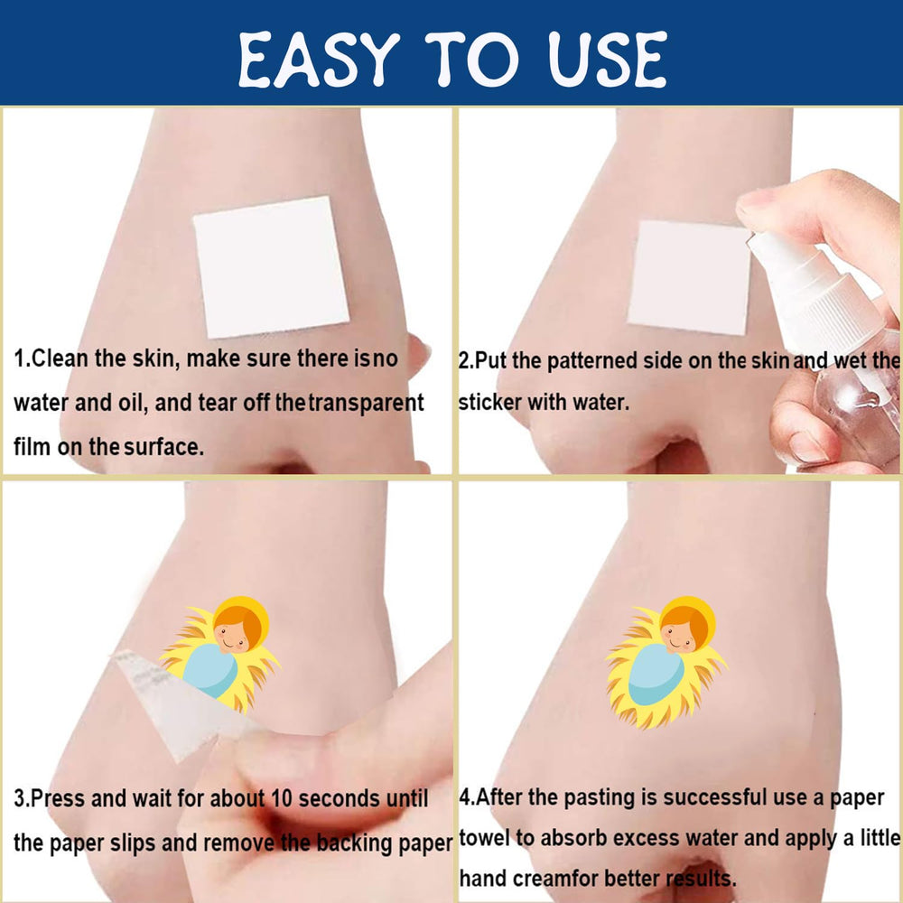 YYMYMGJ Nativity tattoos applied to skin and accessories with water-activation.