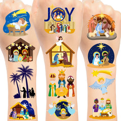 YYMYMGJ Nativity tattoos sheet front view for festive decoration ideas.