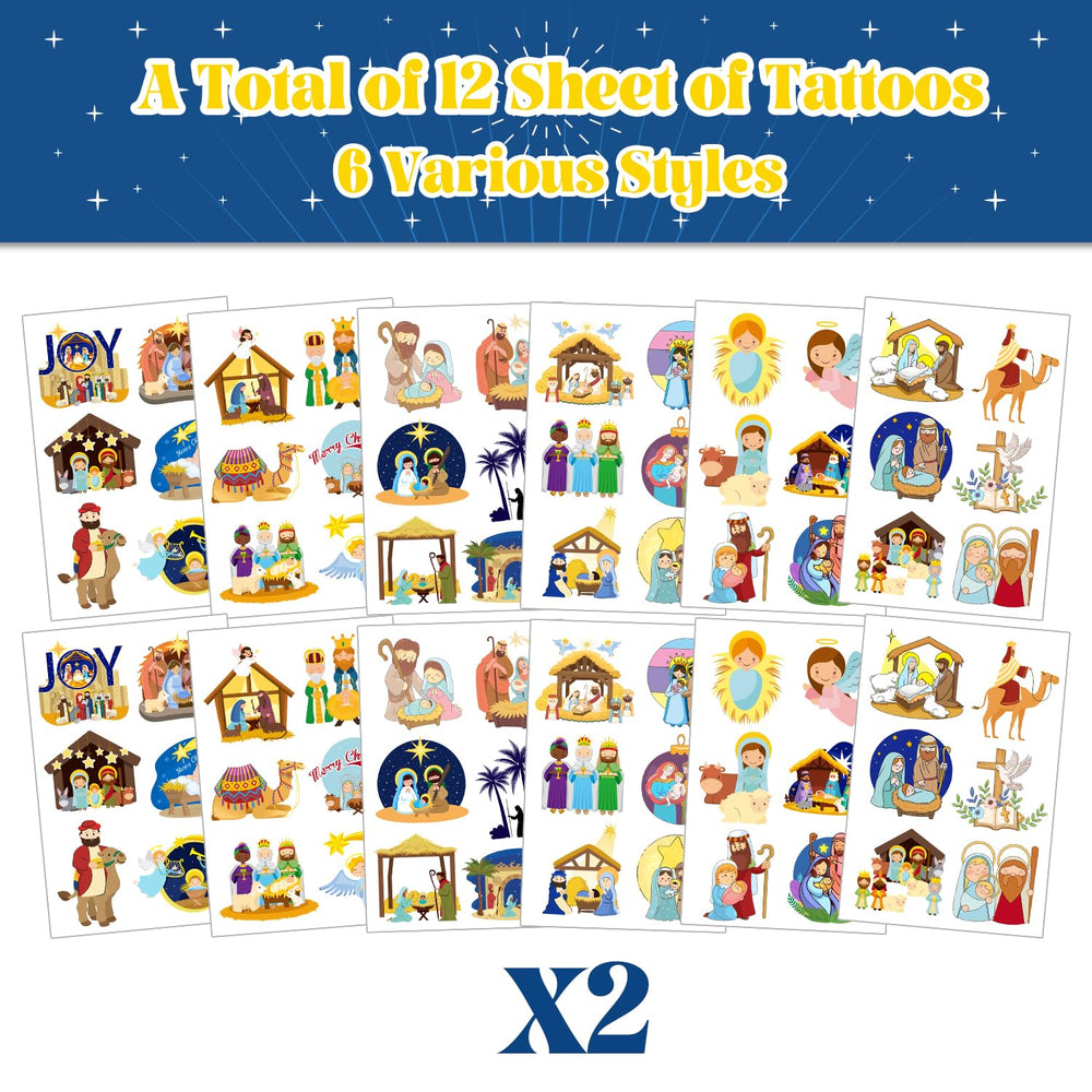 YYMYMGJ Nativity tattoos six-style collection for holiday crafts.