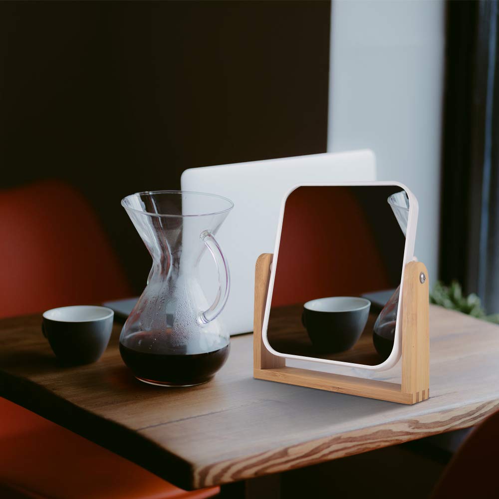 YYPDC makeup mirror 360° swivel with bamboo stand for easy angle adjustment