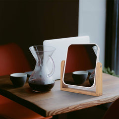 YYPDC makeup mirror 360° swivel with bamboo stand for easy angle adjustment