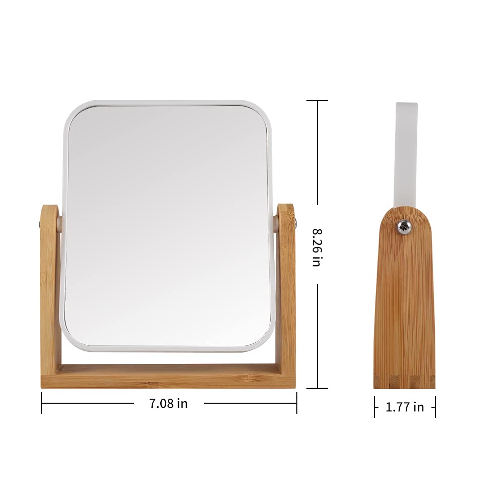 YYPDC makeup mirror bamboo base provides sturdy support on any desk