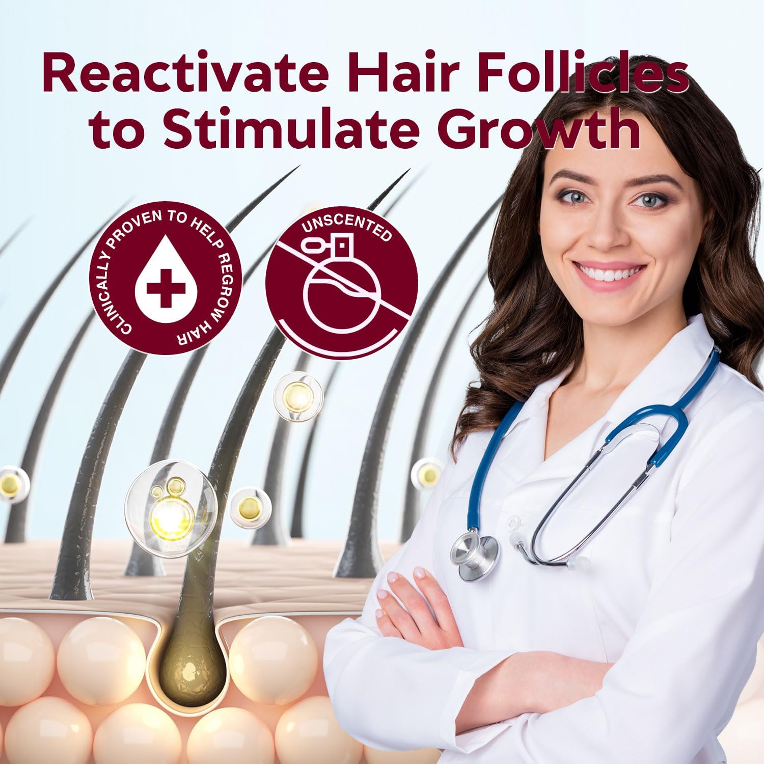 Yzmoffer 5% Minoxidil Spray application on scalp demonstrating quick absorption.