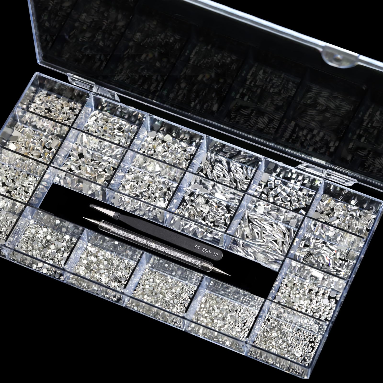 Yzzseven tools include tweezers and drill pen for precise placement.