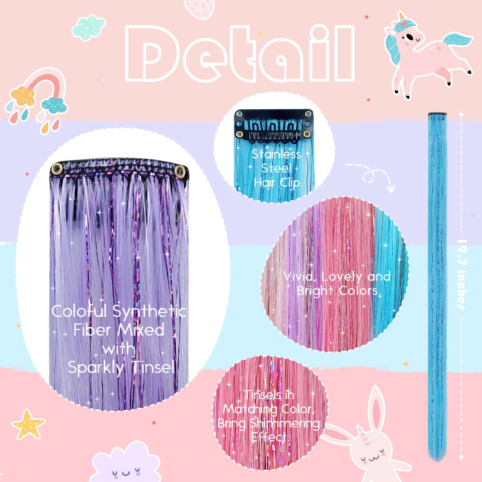Z-CHARMMY kit hilos fantasía azul cielo, práctico para peinados fáciles
