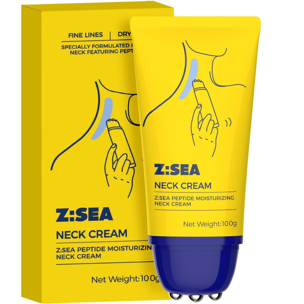 Z：SEA neck roller-application demonstrates easy, hands-free cream spreading for the neck.