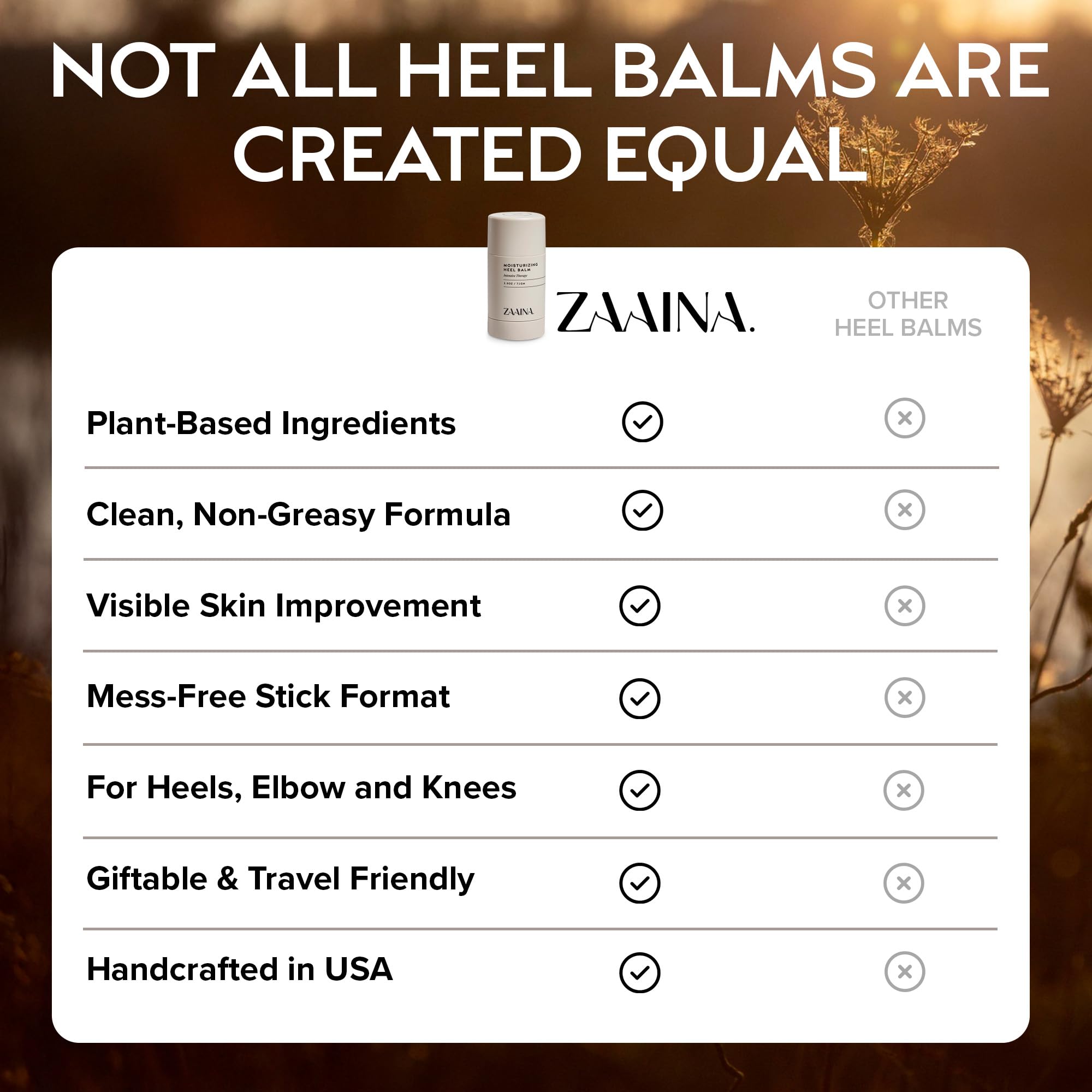 ZAAINA Intensive Heel Balm Stick handcrafted in the USA with clean ingredients.