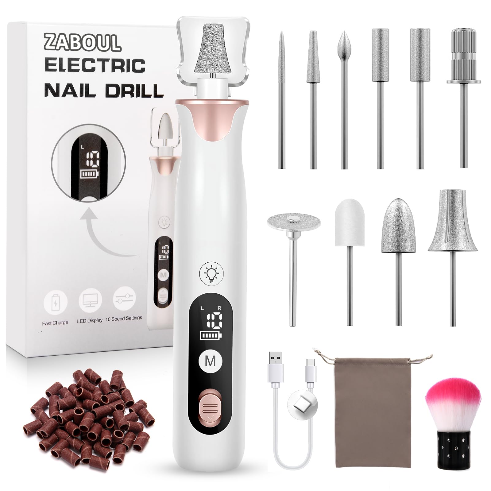 ZABOUL electric nail drill kit cordless for quick shaping and smoothing nails