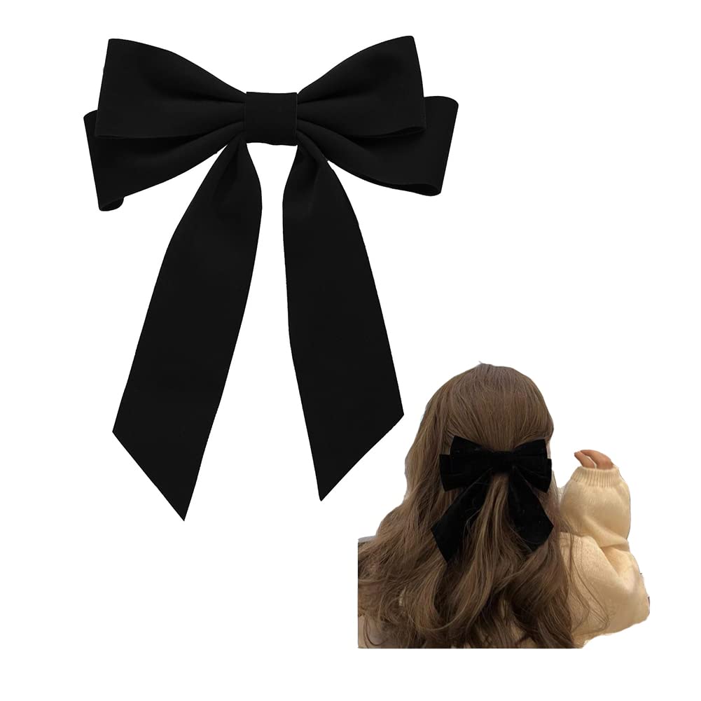 ZAHSY Black Velvet Hair Bow Clip Closeup reveals rich texture for elegant everyday wear.