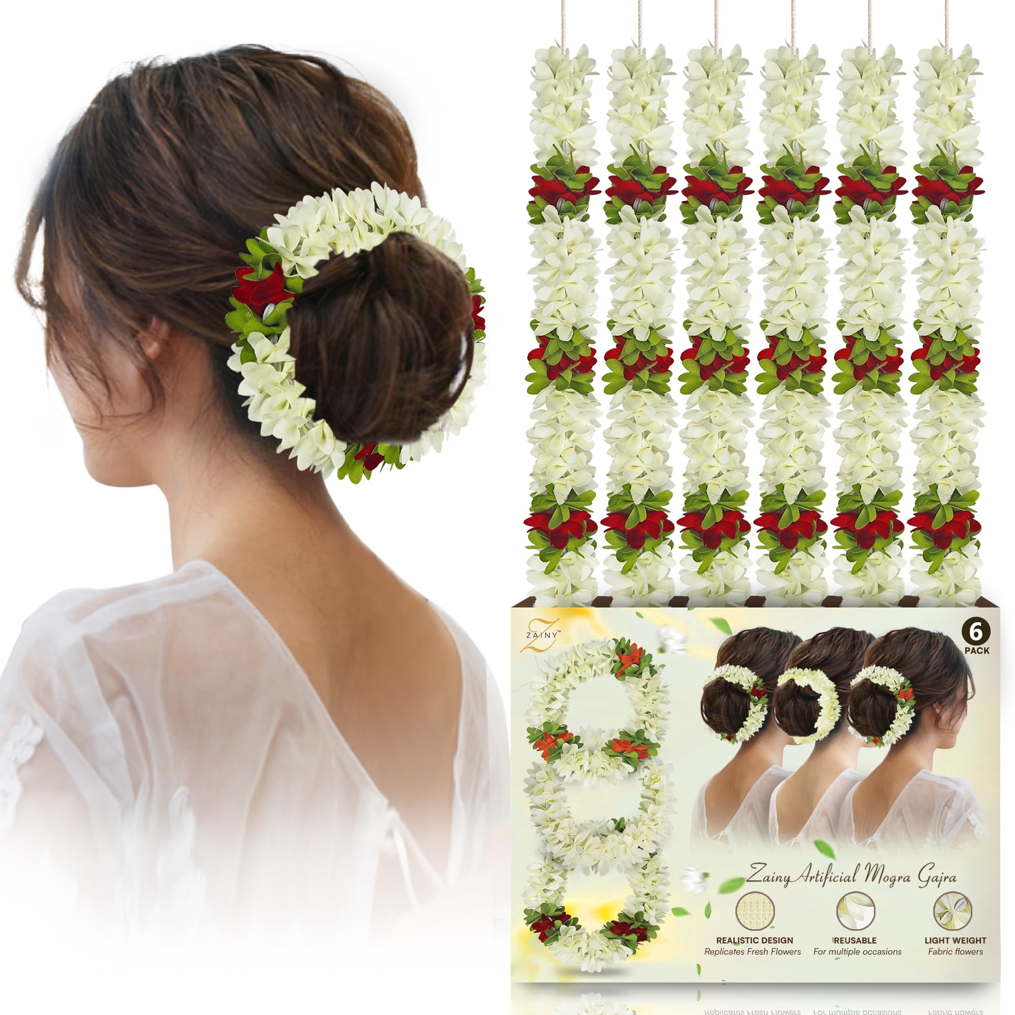 ZAINY red mogra gajra bun decoration for bridal updos and traditional looks