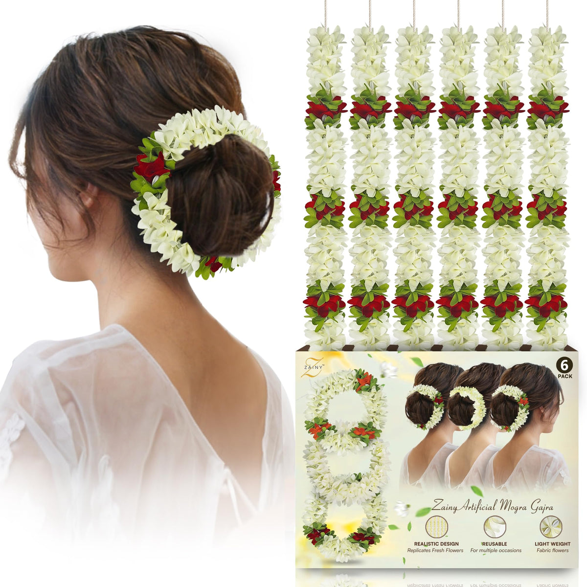 ZAINY red mogra gajra bun decoration for bridal updos and traditional looks
