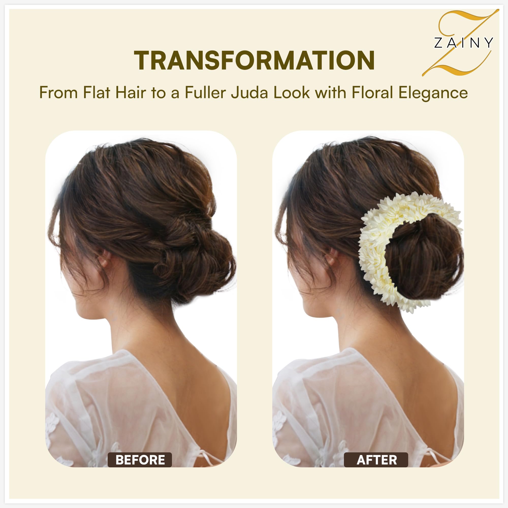 ZAINY Scented Mogra Gajra long-lasting aroma enhancing bridal hairstyles.