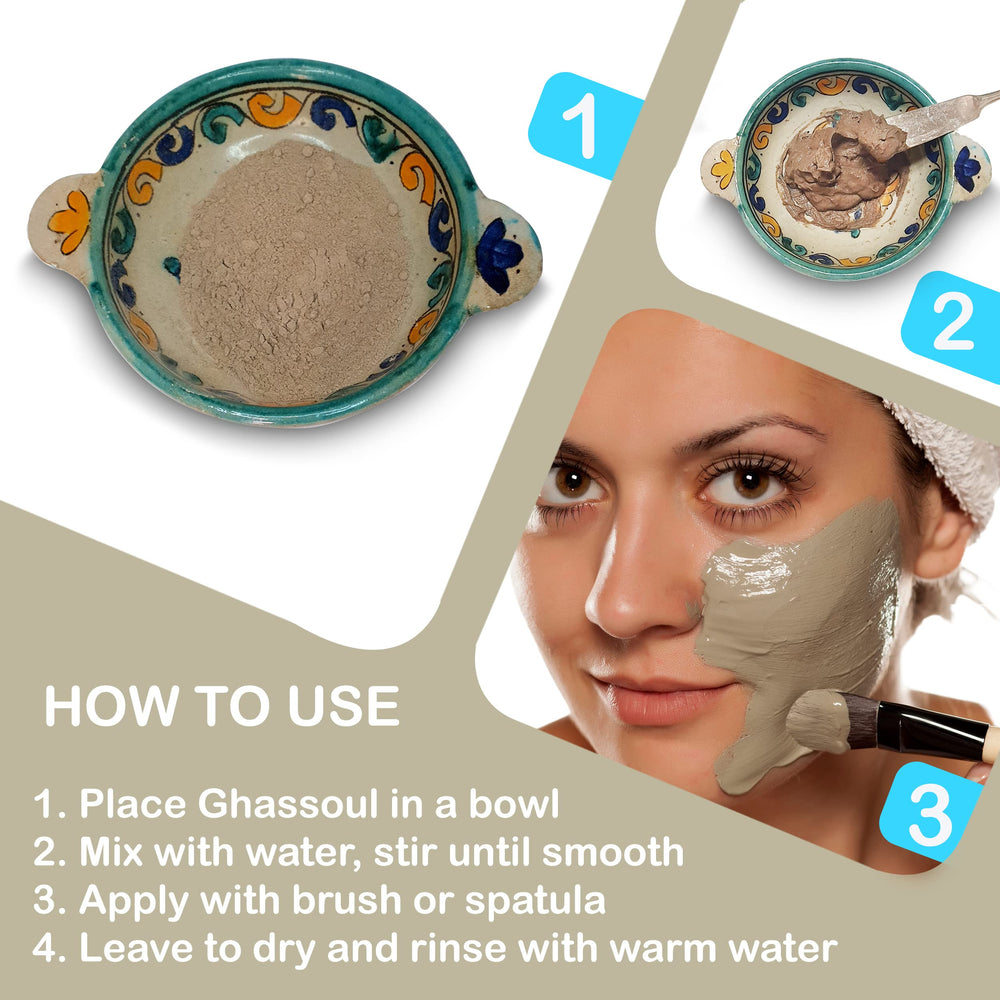 Zakia's Morocco Ghassoul Clay Mask application on face shows even layer and cooling feel