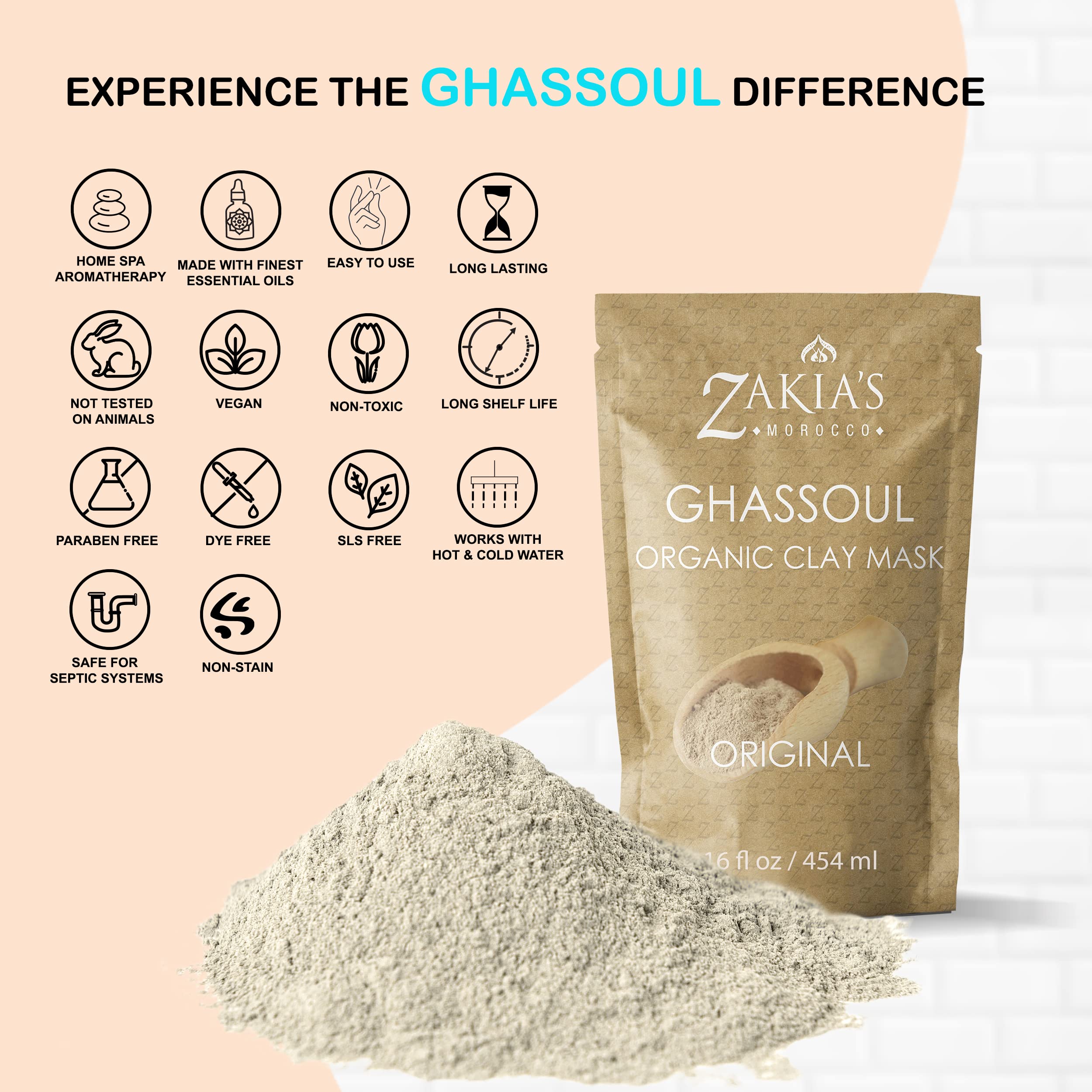 Zakia's Morocco Ghassoul Clay Mask after use shows refreshed skin and minimized pores