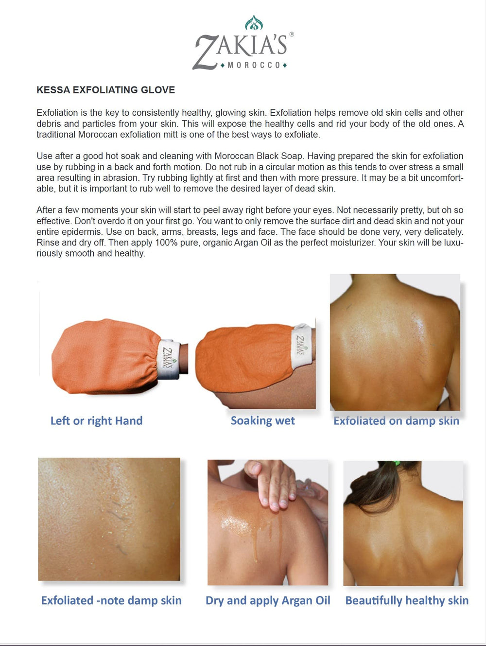 Zakia's Morocco Original Kessa exfoliating glove removes old tan before re-application