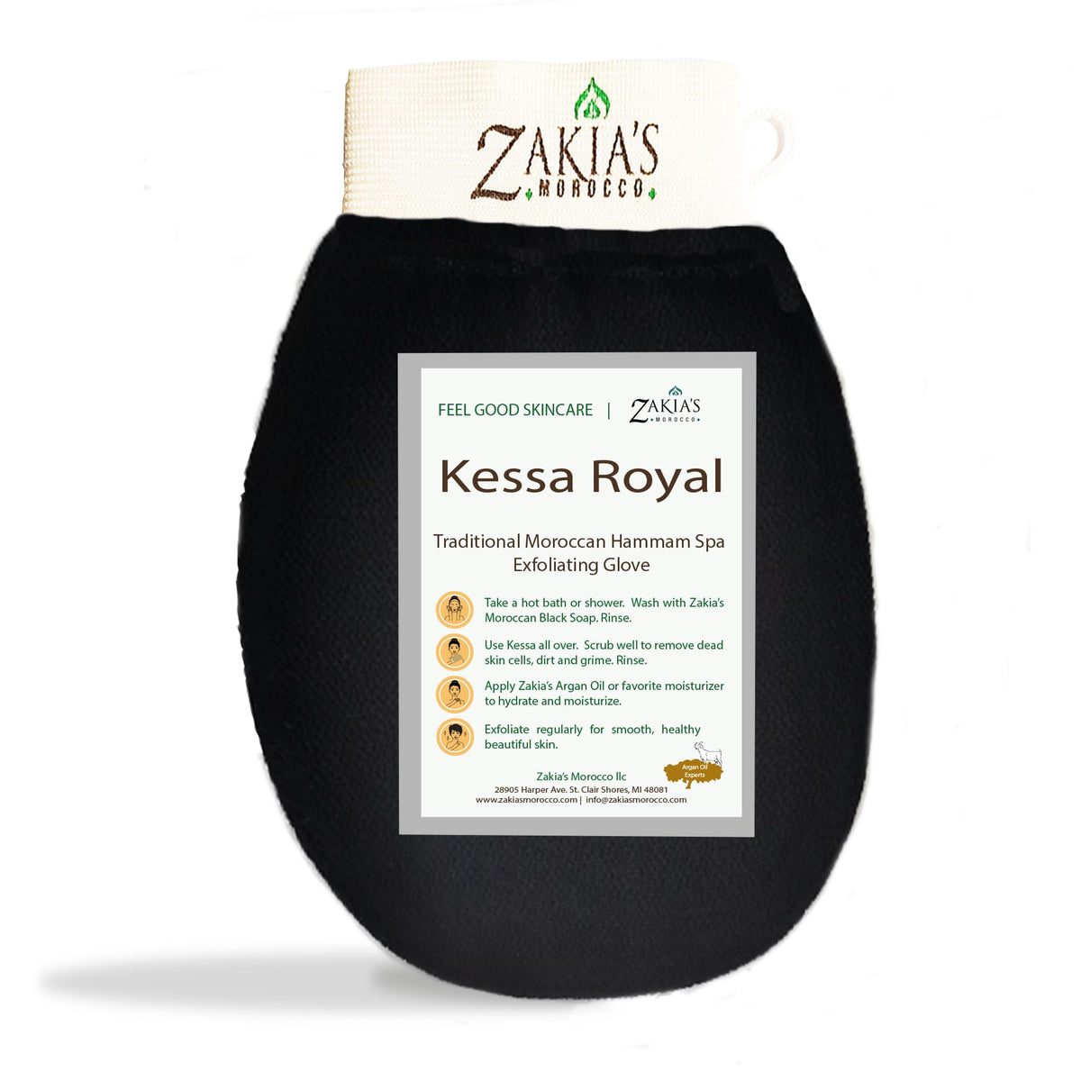Zakia's Morocco Original Kessa Glove charcoal front view for in-shower exfoliation