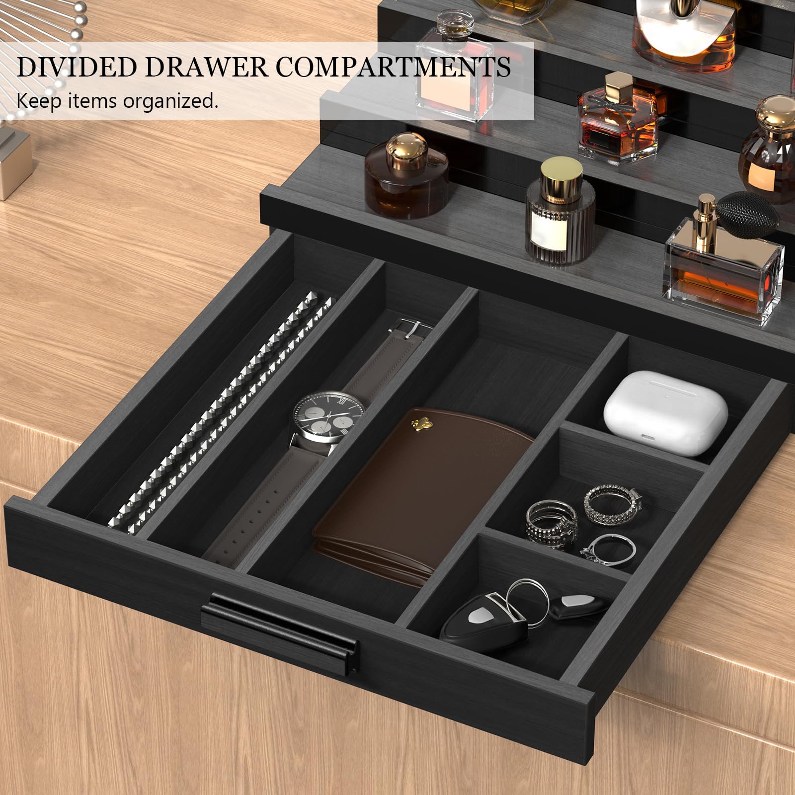 Zaldia Zalida black wood finish complements contemporary dresser