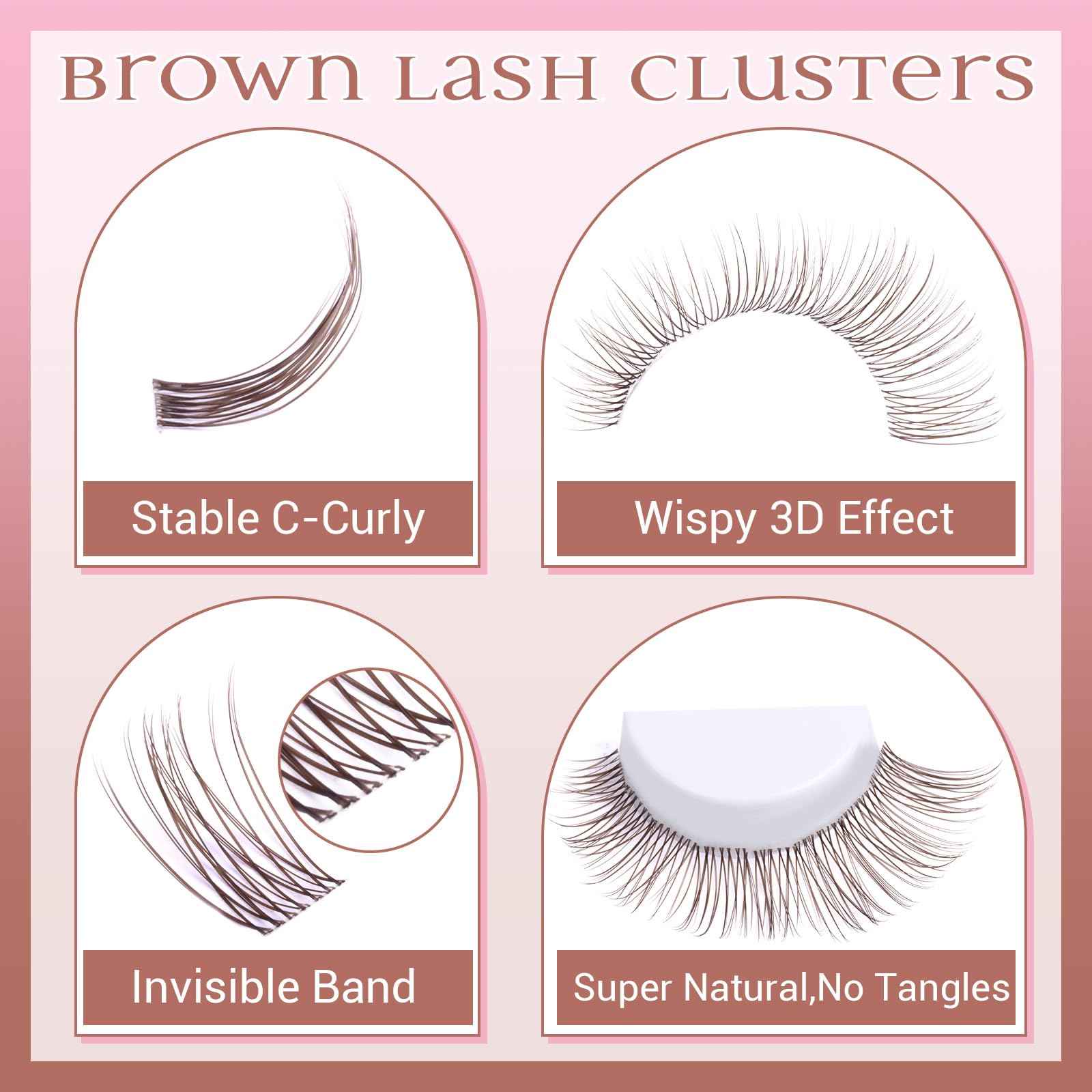 ZANLUFLY brown lash clusters close-up showing soft fibers and light feel.