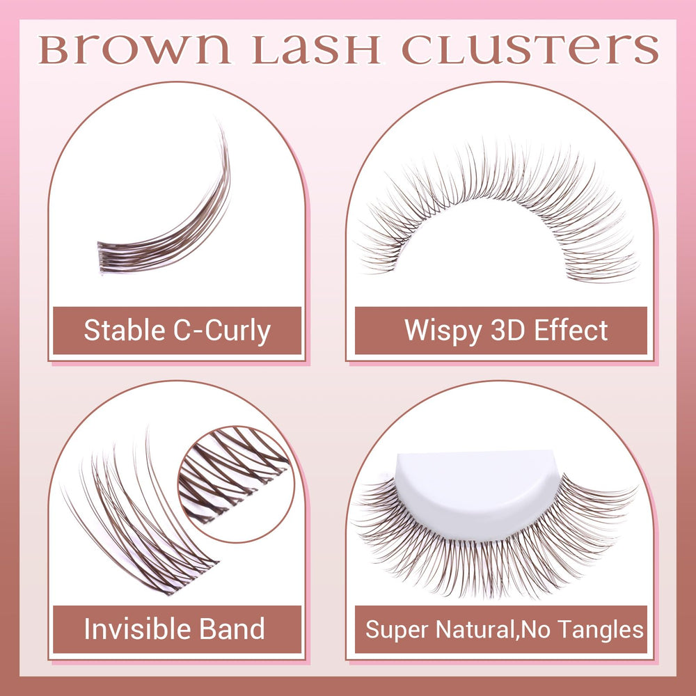 ZANLUFLY brown lash clusters close-up showing soft fibers and light feel.