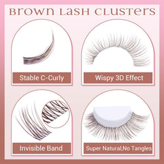 ZANLUFLY brown lash clusters close-up showing soft fibers and light feel.