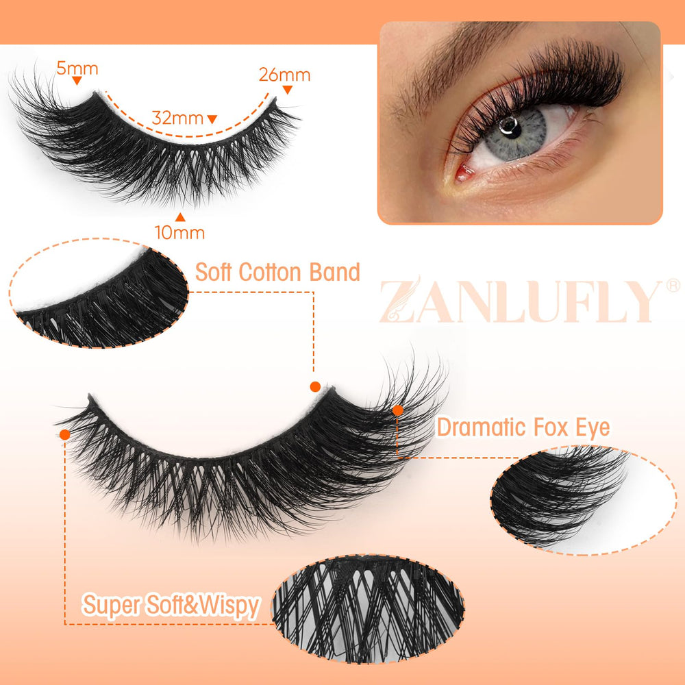 Zanlufly fox eye lashes closeup – adds volume and lift for glamorous wings.