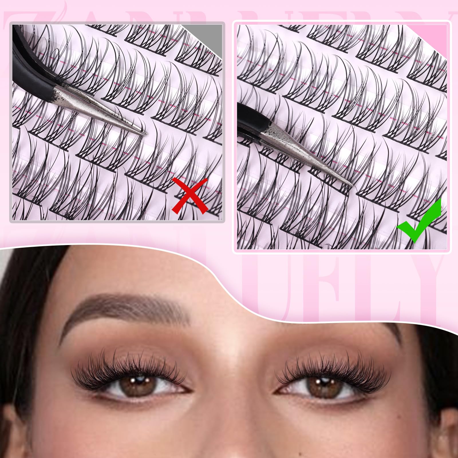 Zanlufly lash clusters wide-band-design aids easy application.