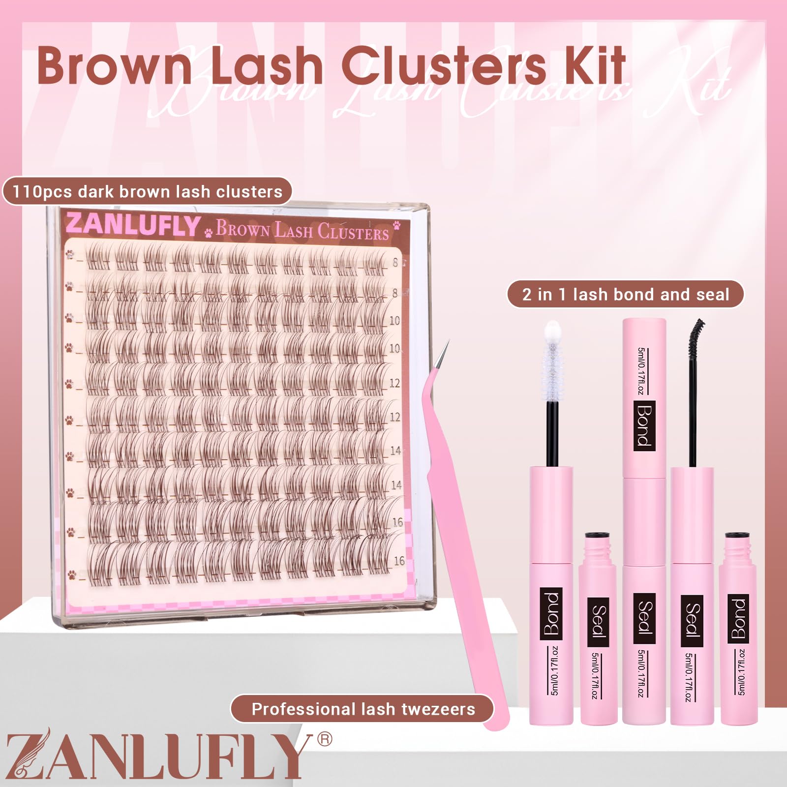 ZANLUFLY balanced brown clusters for natural-looking lashes that blend with hair.