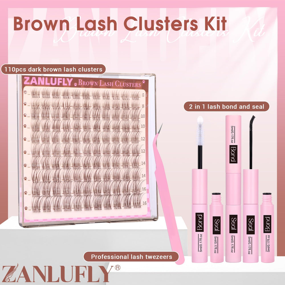 ZANLUFLY balanced brown clusters for natural-looking lashes that blend with hair.