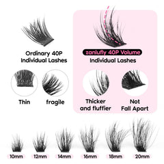 Zanlufly 20mm cluster lashes close-up for dramatic flutter and bold style.
