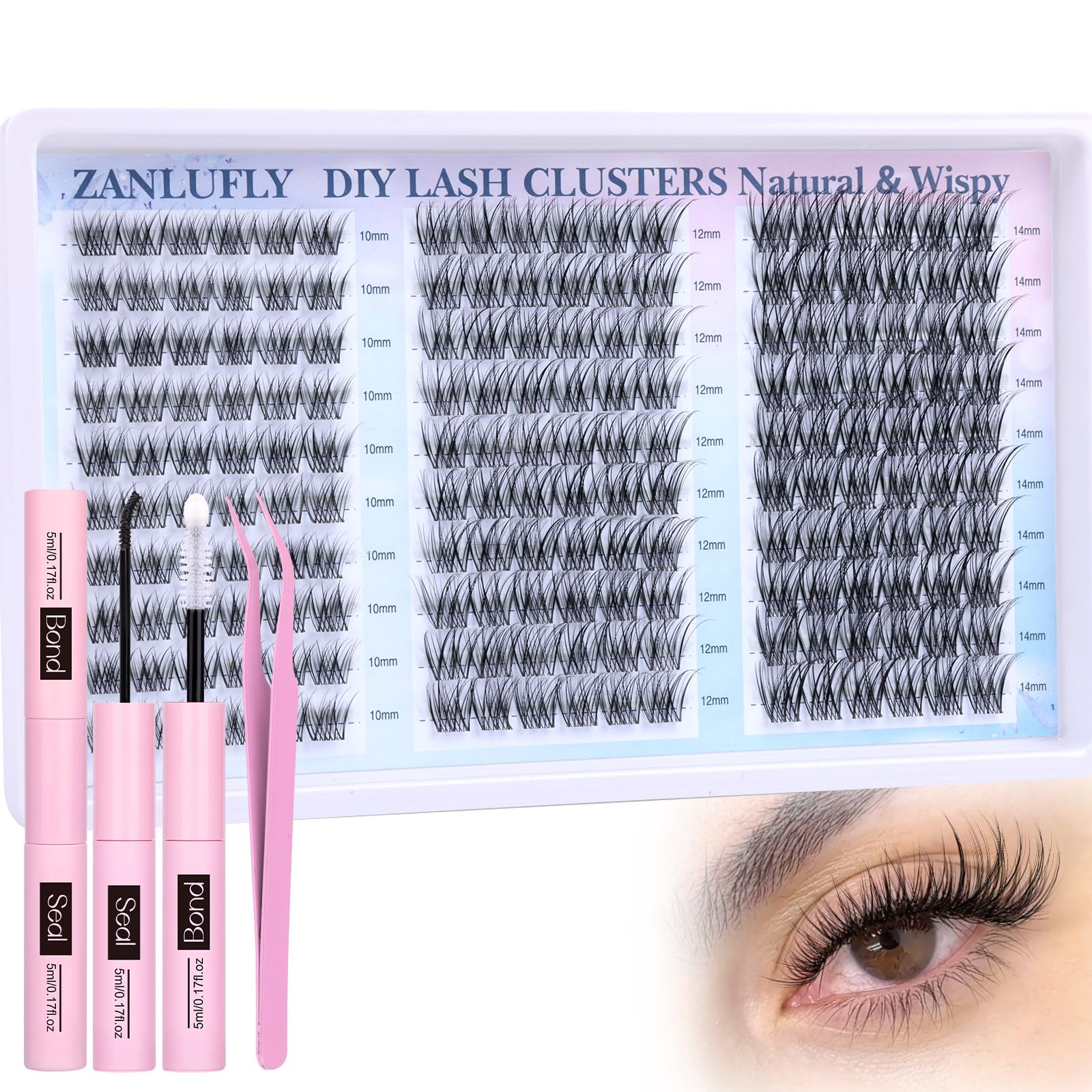 Zanlufly wispy lash clusters kit closeup for a natural, lightweight lashes look.