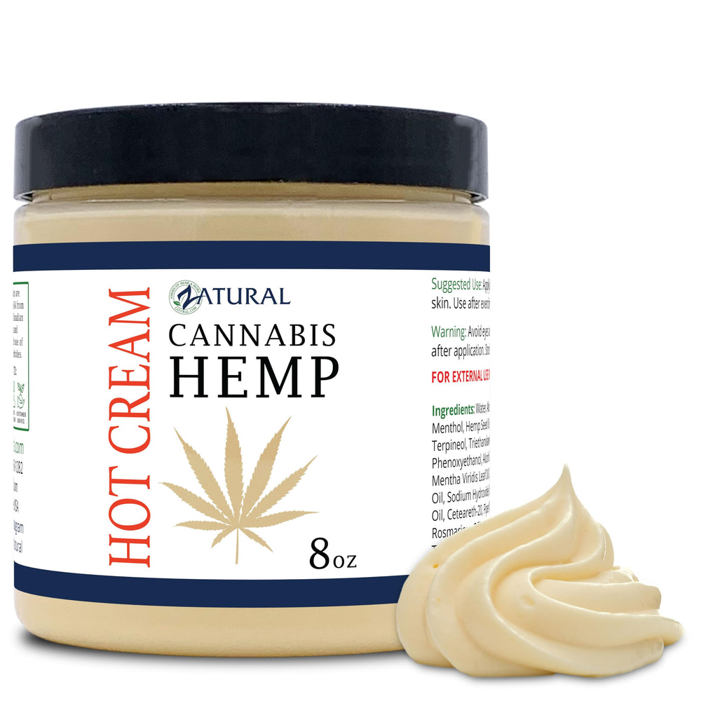 Zatural Hemp Hot Cream bottle pouring for warming massage.