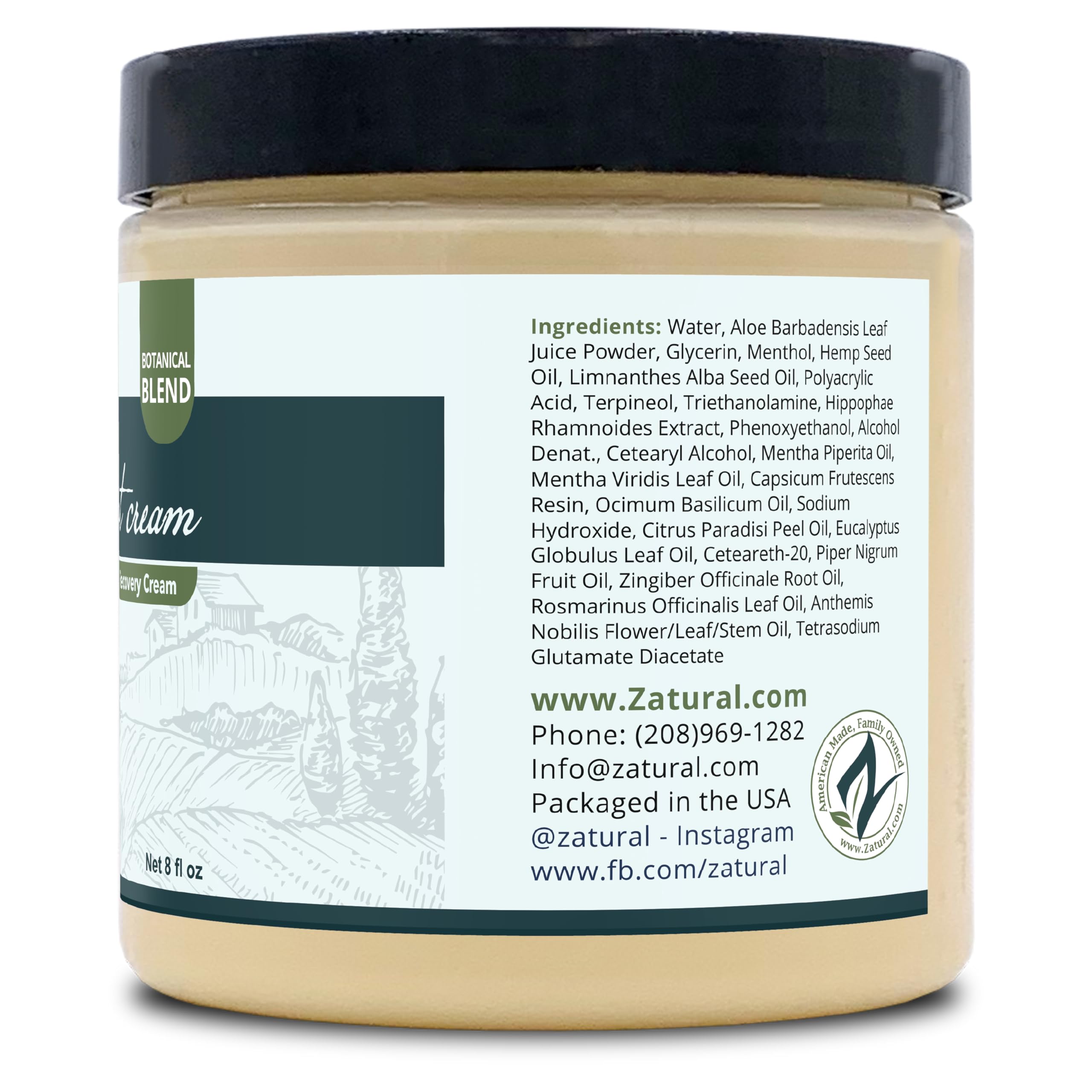 Zatural Hot Cream label showing cruelty-free and GMP themes.